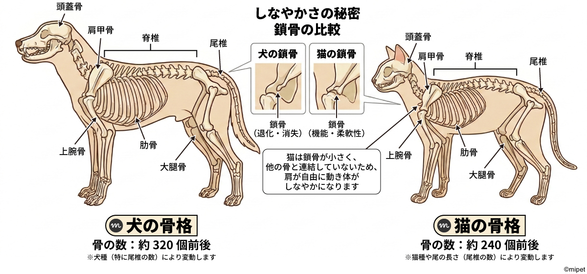 しなやかさの秘密：鎖骨の比較