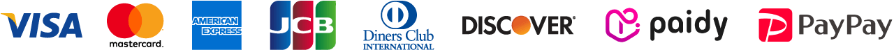 VISA, Master Card, AMERICAN EXPRESS, JCB, Diners Club, DISCOVER, paidy, PayPay